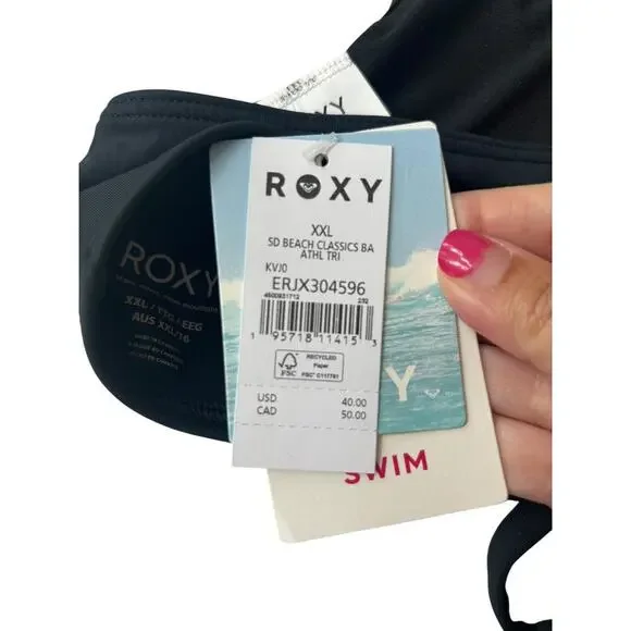 Roxy Women's Anthracite Beach Classics Fixed Tri Bikini Top Size XXL - Picture 8 of 8